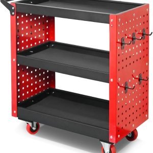 3 Tier Rolling Tool Cart on Wheels. 660LBS Load Capacity Heavy Duty Utility Tool Cart with Pegboard for Repair Shop. Garage. Warehouse. Workshop
